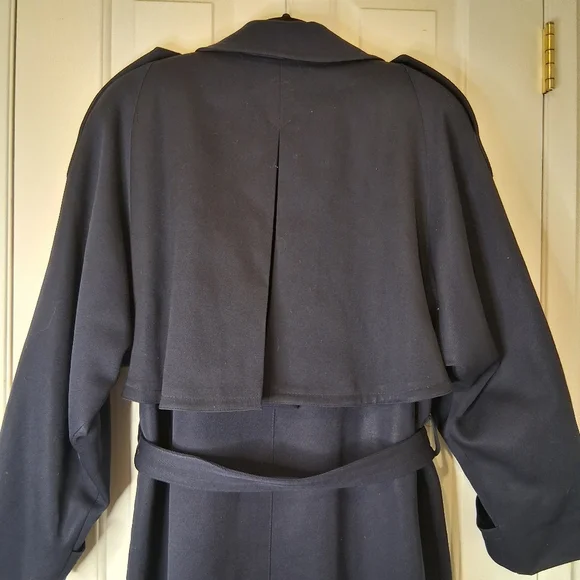 VINTAGE Anna Collection Saxonia Pure Virgin Wool Navy Blue Trench Coat - Picture 12 of 16